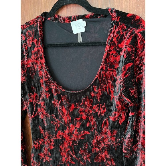 HD In Paris Black Gauzey Red Floral Print Bodycon Long Sleeve Dress Size Small - Picture 5 of 8